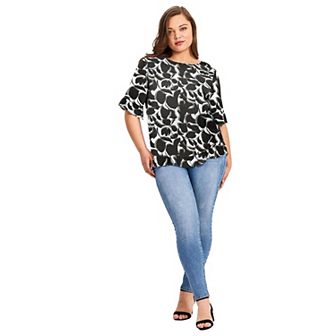 Avenue Women's Plus Size Ruffle Hem Top