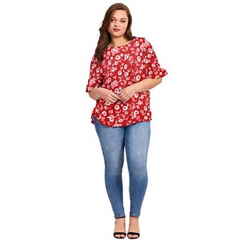 Avenue Women's Plus Size Crew Ruffle Hem Top