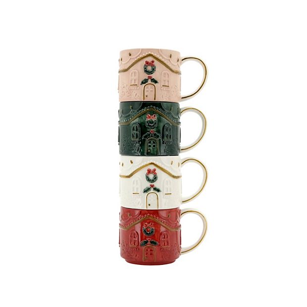 St. Nicholas Square 4-Piece Holiday House Stacking Mug Set