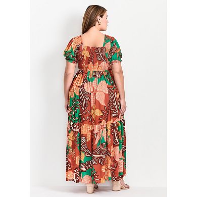 Avenue Women's Plus Size Sophia Shirred Bodice Maxi Dress