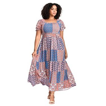 Avenue Women's Plus Size Sophia Shirred Bodice Maxi Dress