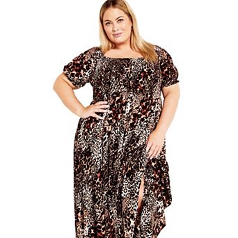 Avenue Women's Plus Size Sophia Shirred Bodice Maxi Dress