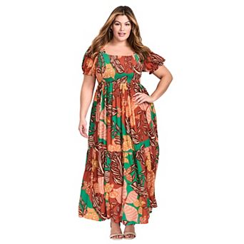 Avenue Women's Plus Size Sophia Shirred Bodice Maxi Dress