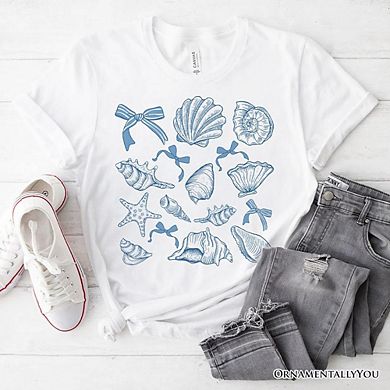 Coquette Seashell Summer Vibe T-Shirt, Natural and White Retro Beach Tee Gift for Ocean Lover