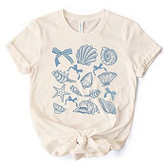 Coquette Seashell Summer Vibe T-Shirt, Natural and White Retro Beach Tee Gift for Ocean Lover