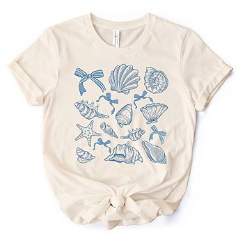 Coquette Seashell Summer Vibe T-Shirt, Natural and White Retro Beach Tee Gift for Ocean Lover