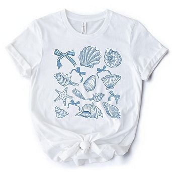 Coquette Seashell Summer Vibe T-Shirt, Natural and White Retro Beach Tee Gift for Ocean Lover