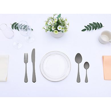 24 Pieces Silverware Set, Stainless Steel Flatware Set with Supporting Shelf, Serving Utensils Set