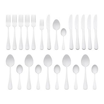 24 pc Silverware Set, Stainless Steel Flatware Set with Supporting Shelf, Serving Utensils Set