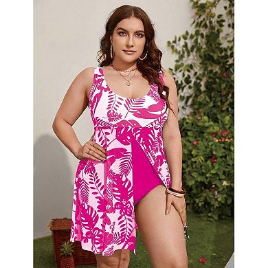 Women Plus Size Printing Net Yarn Swimsuit Bikini Beachwear Swimwear