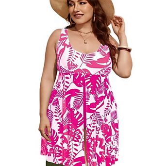Women Plus Size Printing Net Yarn Swimsuit Bikini Beachwear Swimwear