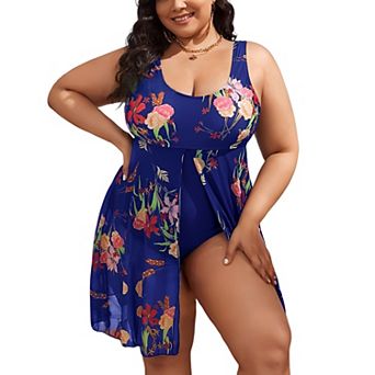 Women Plus Size Printing Net Yarn Swimsuit Bikini Beachwear Swimwear