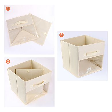 3 PCS Storage Cube, Transparent Viewing Window Storage Bin with Handle, Collapsible Storage Basket