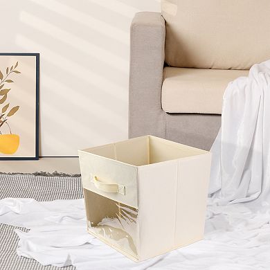 3 PCS Storage Cube, Transparent Viewing Window Storage Bin with Handle, Collapsible Storage Basket