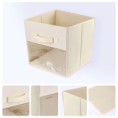 3 PCS Storage Cube, Transparent Viewing Window Storage Bin with Handle, Collapsible Storage Basket