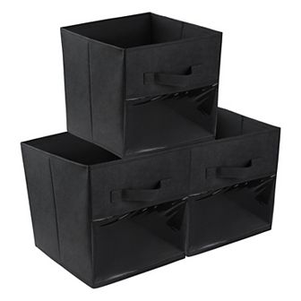 3 pc Storage Cube, Transparent Viewing Window Storage Bin with Handle, Collapsible Storage Basket