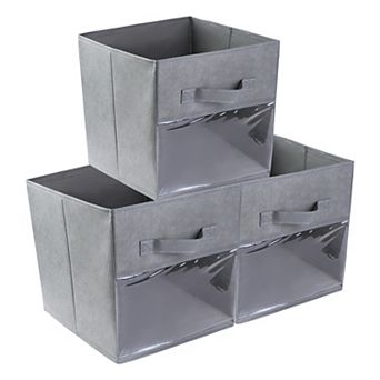 3 pc Storage Cube, Transparent Viewing Window Storage Bin with Handle, Collapsible Storage Basket