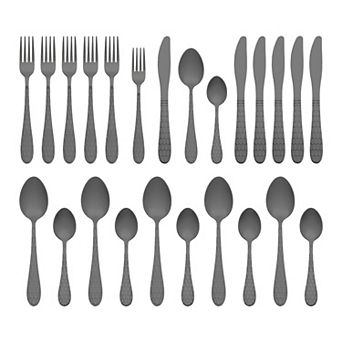 24 pc Silverware Set with Grain, Stainless Steel Flatware Set, Mirror Polished Cutlery Set