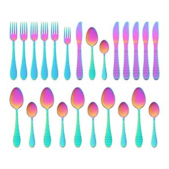 24 pc Silverware Set with Grain, Stainless Steel Flatware Set, Mirror Polished Cutlery Set