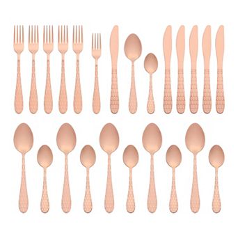 24 pc Silverware Set with Grain, Stainless Steel Flatware Set, Mirror Polished Cutlery Set
