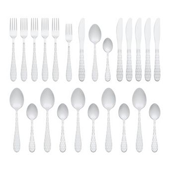 24 pc Silverware Set with Grain, Stainless Steel Flatware Set, Mirror Polished Cutlery Set