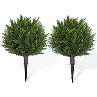 18" High Set of 2 Artificial Cedar Topiary Ball Trees