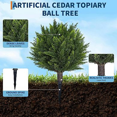 18" High Set of 2 Artificial Cedar Topiary Ball Trees