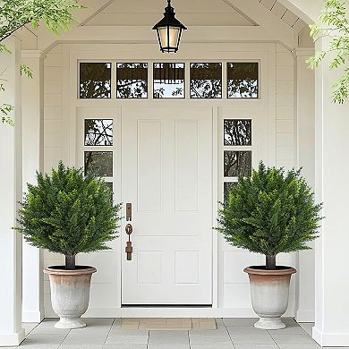 18" High Set of 2 Artificial Cedar Topiary Ball Trees