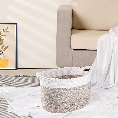1 Pack Woven Storage Basket, Closet Storage Bin with Handles for Blankets, Clothes 15 x 10.2 x 9.4in