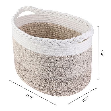 1 Pack Woven Storage Basket, Closet Storage Bin with Handles for Blankets, Clothes 15 x 10.2 x 9.4in