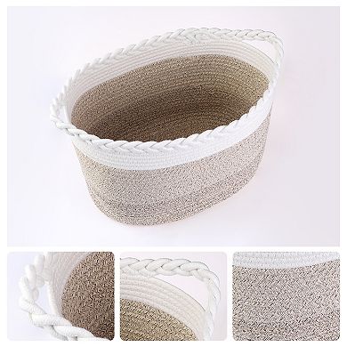 1 Pack Woven Storage Basket, Closet Storage Bin with Handles for Blankets, Clothes 15 x 10.2 x 9.4in