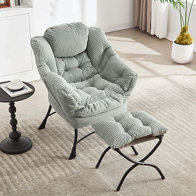 Mondawe Lazy Sofa with Ottoman, Leisure Upholstered Lounge Accent Chair with Armrests & Side Pocket