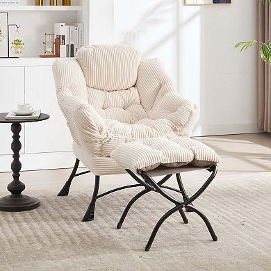 Mondawe Lazy Sofa with Ottoman, Leisure Upholstered Lounge Accent Chair with Armrests & Side Pocket