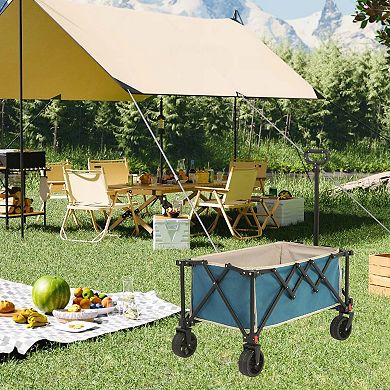 Mondawe Outdoor Folding Wagon Cart with Wheels, Heavy Duty Garden Carts with Adjustable Handle