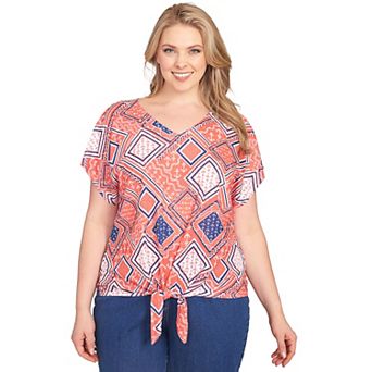 Hearts of Palm Plus Size Anchors Away Tie Front Top
