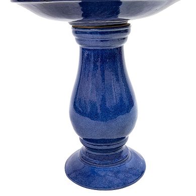 Sunnydaze Daisy Embossed Bowl Ceramic Outdoor Bird Bath - Blue - 21.5” H