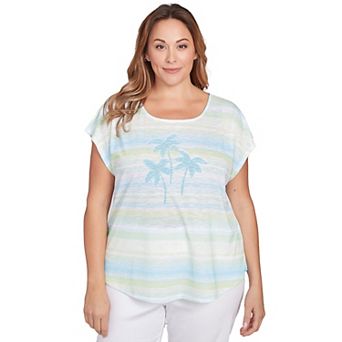 Hearts of Palm Plus Size It's A Spring Thing Palm Tree Print Top