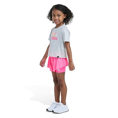 Girls 4-6x adidas 2-Piece Short Sleeve Graphic Tee & Flowy Shorts Set
