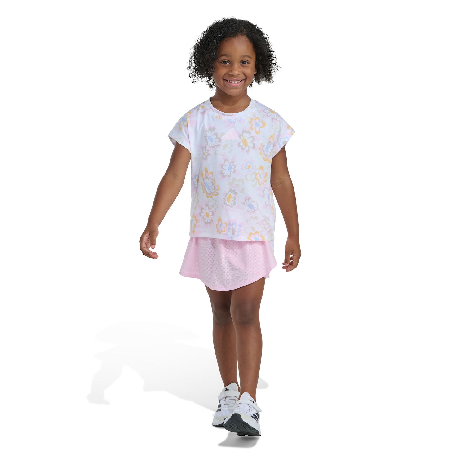Комплект adidas 2 pc Short Sleeve Printed Box Tee & Faux Wrap Skort Set для девочек — фото 1