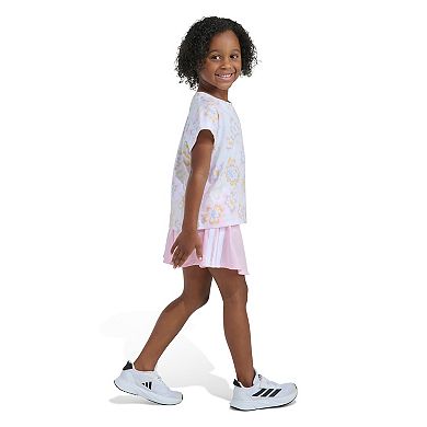 Girls 4-6x adidas 2-Piece Short Sleeve Printed Box Tee & Faux Wrap Skort Set
