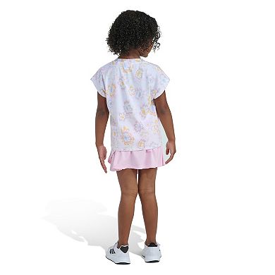 Girls 4-6x adidas 2-Piece Short Sleeve Printed Box Tee & Faux Wrap Skort Set