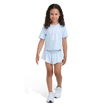 Girls 4-6x adidas 2 pc Short Sleeve Graphic Tee & Printed Flowy Shorts Set