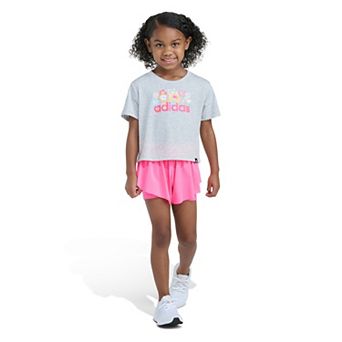 Toddler Girl adidas 2 pc Short Sleeve Graphic Tee & Flowy Short Set