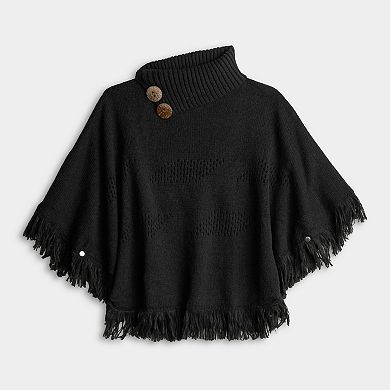 Women's Nanette Lepore Fringe Trim Eyelet Weave Poncho