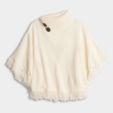 Women's Nanette Lepore Fringe Trim Eyelet Weave Poncho