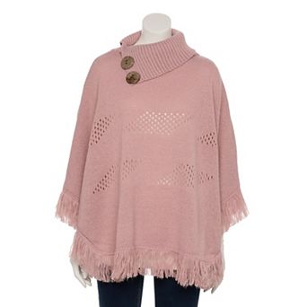 Women's Nanette Lepore Fringe Trim Eyelet Weave Poncho