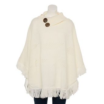 Women's Nanette Lepore Fringe Trim Eyelet Weave Poncho