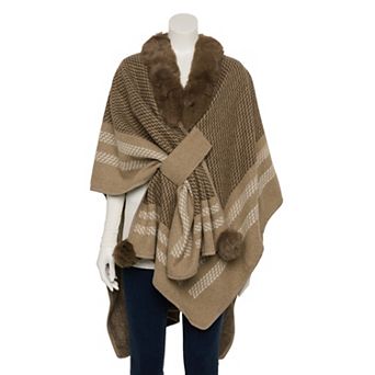 Women's Nanette Lepore Multicolor Zigzag Ruana With Faux Fur Collar