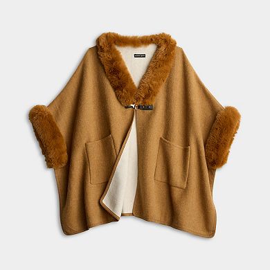 Women's Nanette Lepore Ruana With Faux Fur Collar