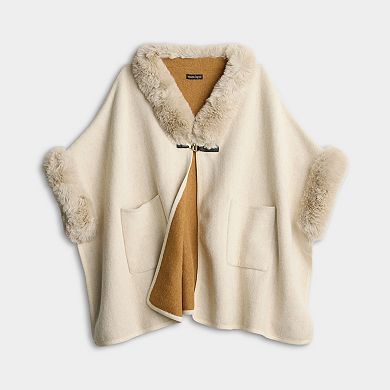 Women's Nanette Lepore Ruana With Faux Fur Collar